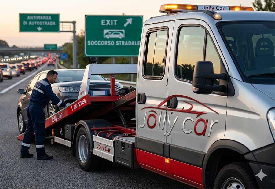 veicolo moderno che soccorre auto in panne